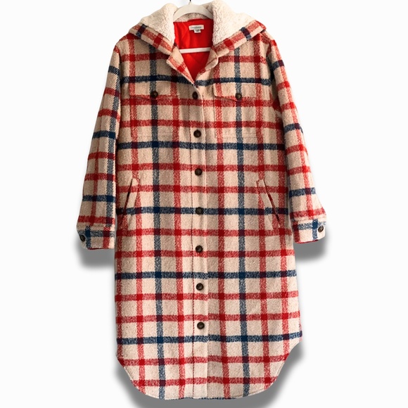 Sundance Plaid Days Hooded Coat Size Small Wool Blend Long Button Jacket EUC - Picture 1 of 6